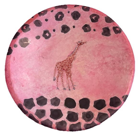 Unbranded Other - Pink Giraffe Printed Made In Kenya Trinket Dish Decorative Plate Artsy Novelty